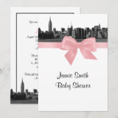 Invitation NYC large Skyline Etché BW Baby shower rose (Devant / Derrière)