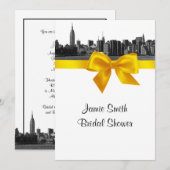 Invitation NYC large Skyline Etched BW Fête des mariées Jaune (Devant / Derrière)