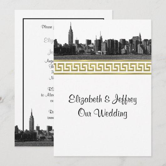 Invitation NYC large Skyline Etched BW Gold GK #5 Mariage (Devant / Derrière)