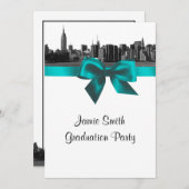Invitation NYC large Skyline Etched BW Graduation Turquoise (Devant / Derrière)