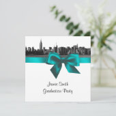 Invitation NYC large Skyline Etched BW Graduation Turquoise S (Debout devant)