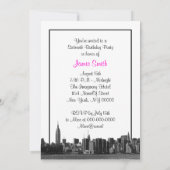 Invitation NYC large Skyline Etched BW Hot rose Sweet 16 (Dos)