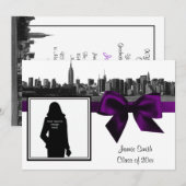 Invitation NYC large Skyline Etched BW Purple Photo Graduatio (Devant / Derrière)