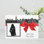 Invitation NYC large Skyline Etched BW Red Photo Graduation (Debout devant)