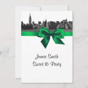 Invitation NYC large Skyline Etched BW Sweet sixteen vert