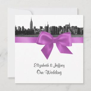Invitation NYC large Skyline Etted BW Lilac Mariage SQ