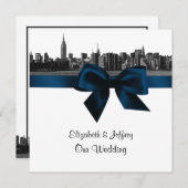 Invitation NYC large Skyline Etted BW Navy Blue Mariage SQ (Devant / Derrière)