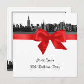 Invitation NYC large Skyline Etted BW Red Anniversaire Party  (Devant / Derrière)