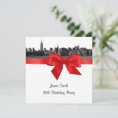 Invitation NYC large Skyline Etted BW Red Anniversaire Party  (Debout devant)