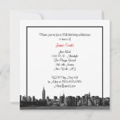 Invitation NYC large Skyline Etted BW Red Anniversaire Party  (Dos)