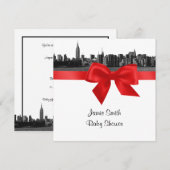 Invitation NYC large Skyline Etted BW Red Baby shower SQ (Devant / Derrière)
