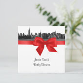 Invitation NYC large Skyline Etted BW Red Baby shower SQ (Debout devant)