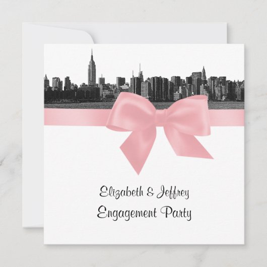 Invitation NYC large Skyline Etted BW rose Fiançailles Pty SQ (Devant)