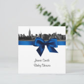 Invitation NYC large Skyline Etted BW Royal Bl Baby shower SQ (Debout devant)
