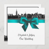 Invitation NYC large Skyline Etted BW Turquoise Mariage SQ (Devant / Derrière)