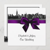 Invitation NYC large Skyline Etted BW violet Mariage SQ (Devant / Derrière)