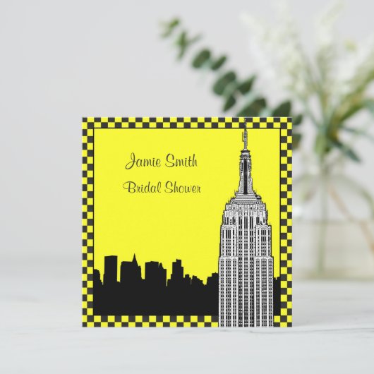 Invitation NYC Skyline2 Etched ESB Checkrd Taxi Fête des mari (Debout devant)