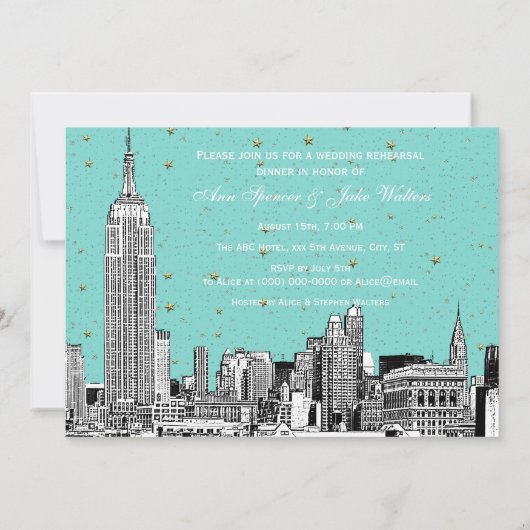 Invitation NYC Skyline 01 Etchd do-it-yourself BG Dîner de ré (Dos)