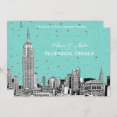Invitation NYC Skyline 01 Etchd do-it-yourself BG Dîner de ré (Devant / Derrière)