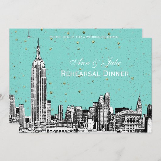 Invitation NYC Skyline 01 Etchd do-it-yourself BG Dîner de ré (Devant / Derrière)