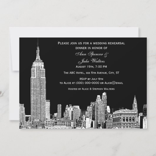 Invitation NYC Skyline 01 Etchd do-it-yourself BG Dîner de ré (Dos)