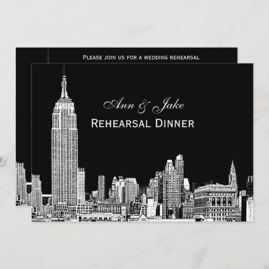 Invitation NYC Skyline 01 Etchd do-it-yourself BG Dîner de ré (Devant / Derrière)