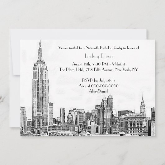 Invitation NYC Skyline 01 Etched Sweet 16 Party (Dos)
