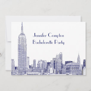 Invitation NYC Skyline 01 Etched Wht Bachelorette Party Blue