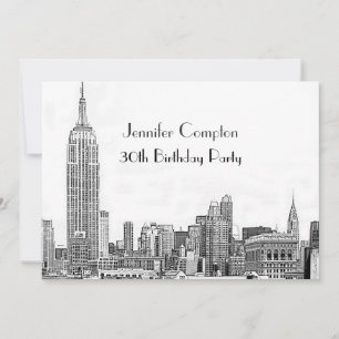 Invitation NYC Skyline 01 Etched Wht Birthday Party