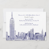 Invitation NYC Skyline 01 Etched Wht Birthday Party Blue (Dos)