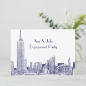 Invitation NYC Skyline 01 Etched Wht Engagement Party Blue (Debout devant)