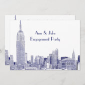 Invitation NYC Skyline 01 Etched Wht Engagement Party Blue (Devant / Derrière)