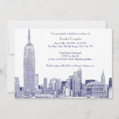 Invitation NYC Skyline 01 Etched Wht Fête des mariées Blue (Dos)
