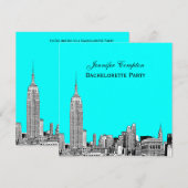 Invitation NYC Skyline 01 Gravé DIY Fond de Couleur SQ Enterr (Devant / Derrière)
