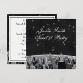 Invitation NYC Skyline 2 Black Gold Star Sweet 16 (Devant / Derrière)