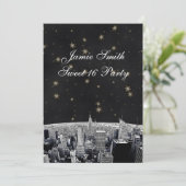 Invitation NYC Skyline 2 Black Gold Star Sweet 16 V (Debout devant)