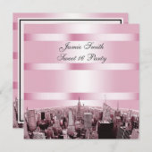 Invitation NYC Skyline 2 Black Rose Sweet 16 Party (Devant / Derrière)