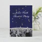 Invitation NYC Skyline 2 Blue Gold Star Sweet 16 V (Debout devant)