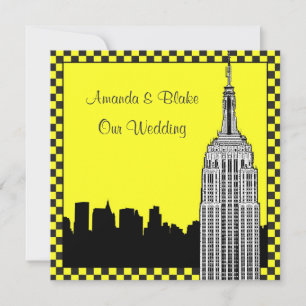 Invitation NYC Skyline 2 Etched ESB À damiers Mariage de taxi
