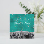 Invitation NYC Skyline 2 Turquoise Gold Star Sweet 16 (Debout devant)