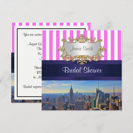 Invitation NYC Skyline B2 Fête des mariées en bande blanche r (Devant / Derrière)