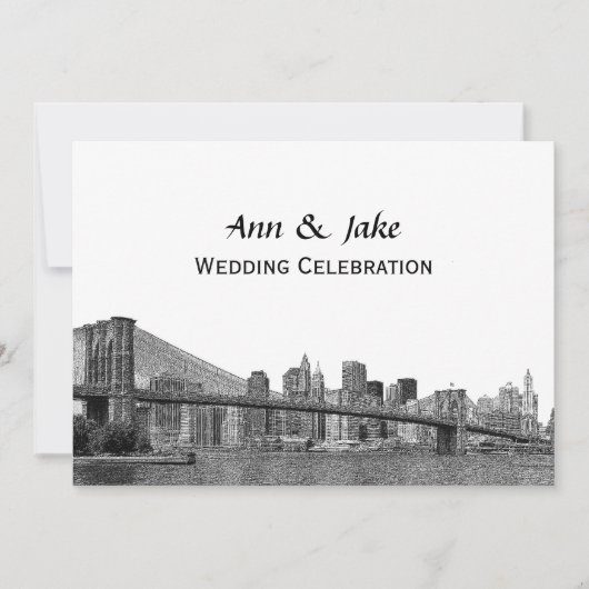 Invitation NYC Skyline Bklyn Bridge Etched #2H Mariage (Devant)