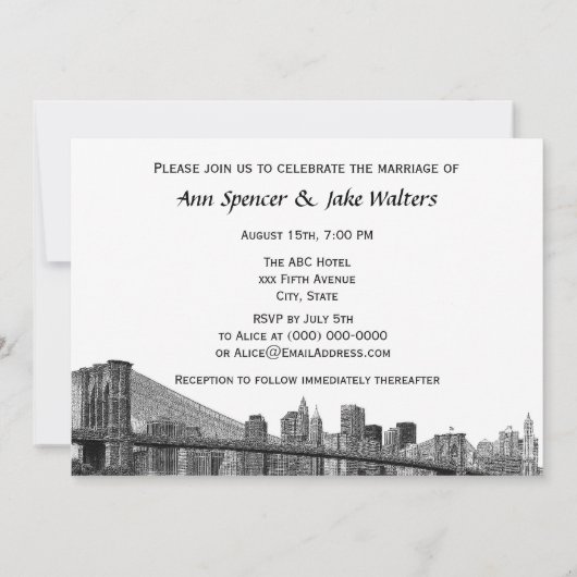 Invitation NYC Skyline Bklyn Bridge Etched #2SQH Mariage (Dos)