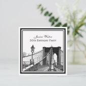 Invitation NYC Skyline Brooklyn Bridge #2 SQ fête d'anniversa (Debout devant)