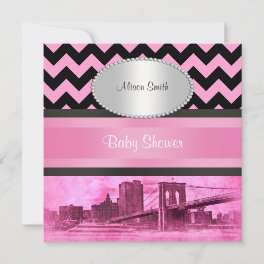 Invitation NYC Skyline Brooklyn Bridge Baby shower Bateau 8P (Devant)
