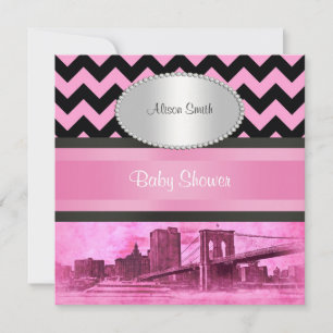 Invitation NYC Skyline Brooklyn Bridge Baby shower Bateau 8P