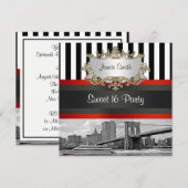 Invitation NYC Skyline Brooklyn Bridge Bateau 2 Sweet 16 Invi (Devant / Derrière)