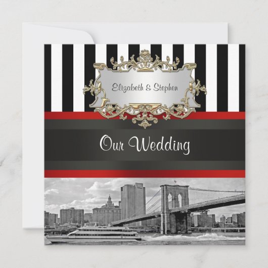 Invitation NYC Skyline Brooklyn Bridge Blk Mariage blanc (Devant)