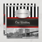 Invitation NYC Skyline Brooklyn Bridge Blk White P2 Mariage (Devant / Derrière)