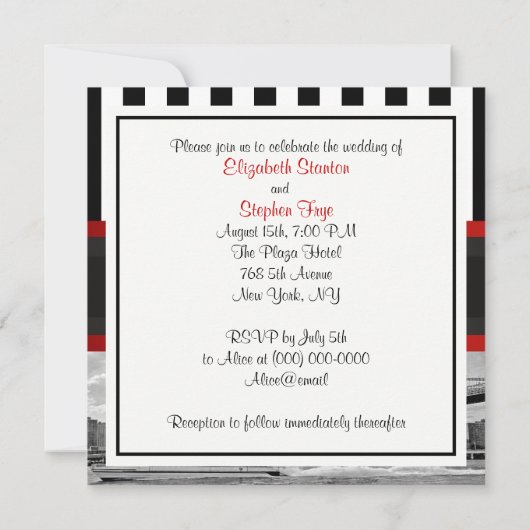 Invitation NYC Skyline Brooklyn Bridge Blk White P2 Mariage (Dos)